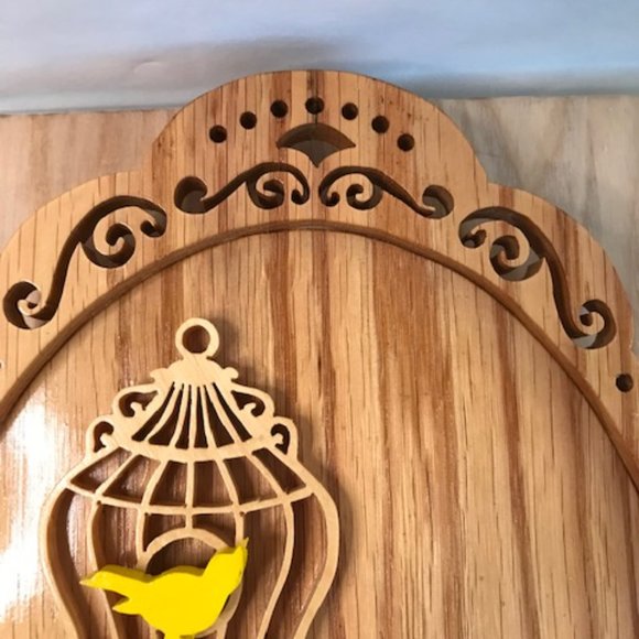 Unique Cat & Bird in Cage 3D Wood Scroll Saw Cutout ~ Handmade - Picture 6 of 12